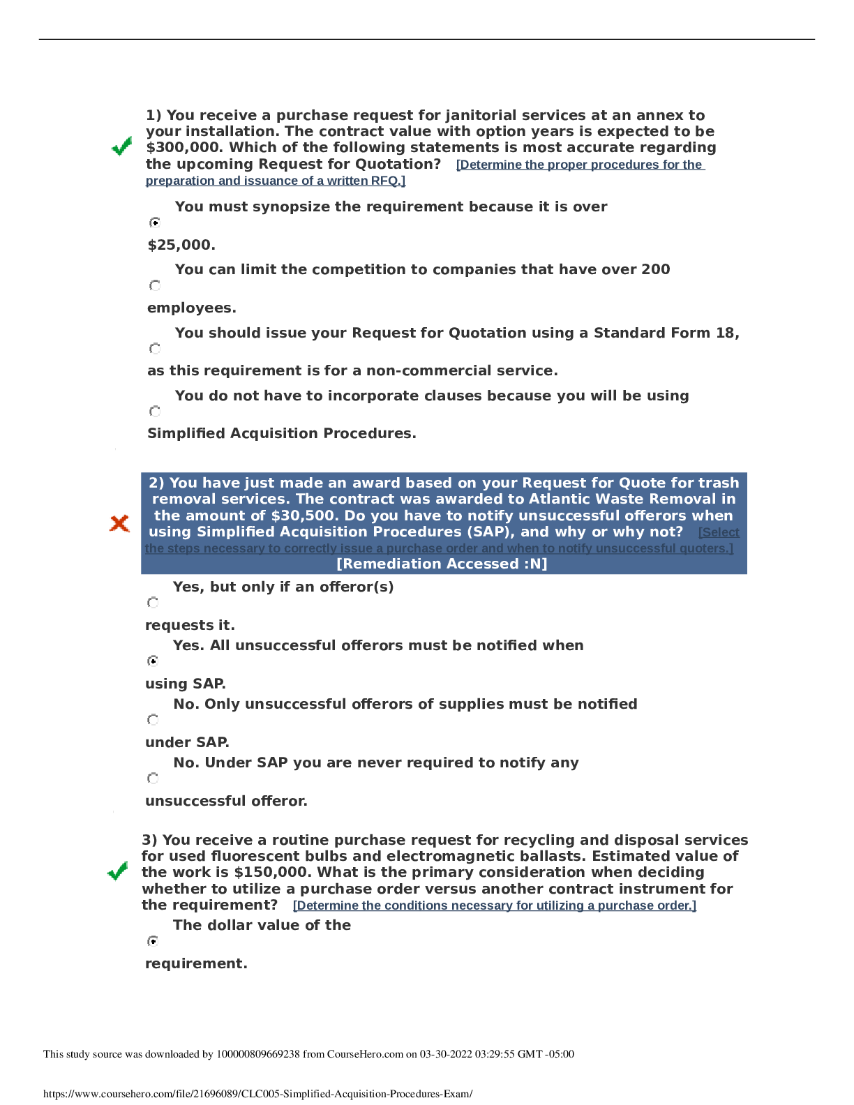 Preview of CLC 005 Simplified Acquisition Procedures Exam. Questions And Answers